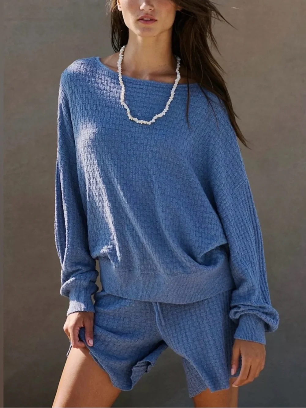 FREE PEOPLE FREE EST Rowan Sweater Short Set | Blue Suede